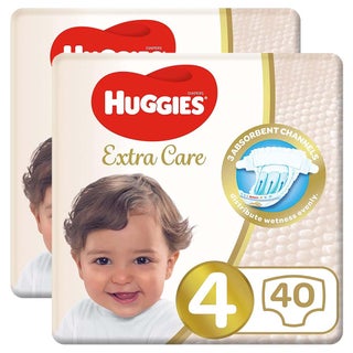 Huggies Extra Care Baby Diapers, Size 4, For 8-14kg Baby, Promo Pack of 2 x 40's