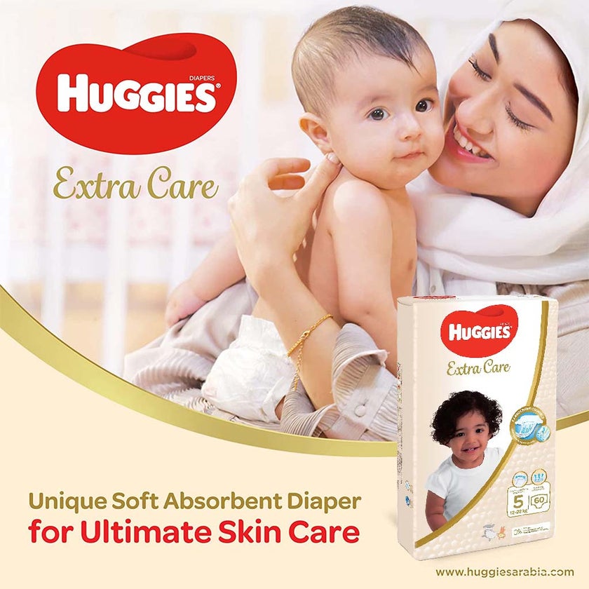 Huggies Extra Care Diapers, Size 5, For 12 -22 kg Baby, Pack of 60's