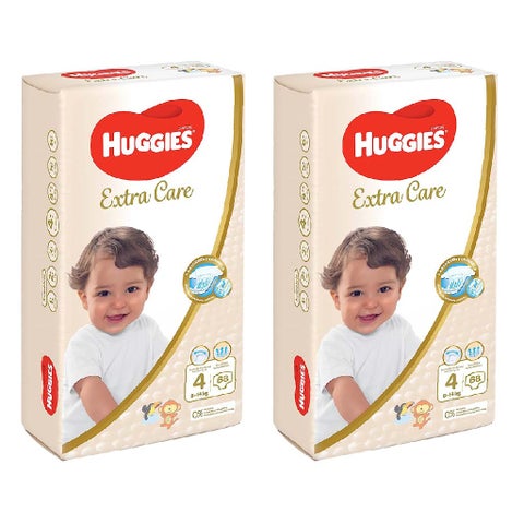 Huggies Extra Care Baby Diapers, Size 4, 8-14Kg - 68 Diapers x 2