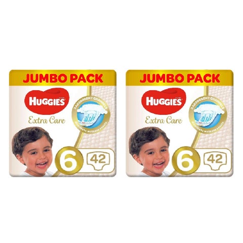 Huggies Extra Care Baby Diapers, Size 6, 15+Kg - 42 Diapers x 2