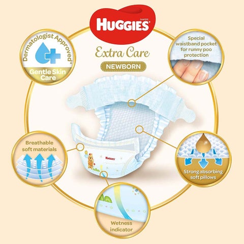 Huggies Extra Care Newborn Diapers, Size 2, 4-6Kg - 64 Diapers x 2