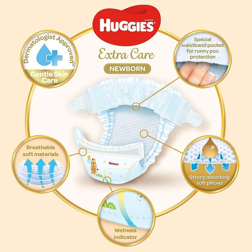 Huggies Extra Care Newborn Diapers, Size 2, 4-6Kg, Promo Jumbo Pack of 2 x 64's