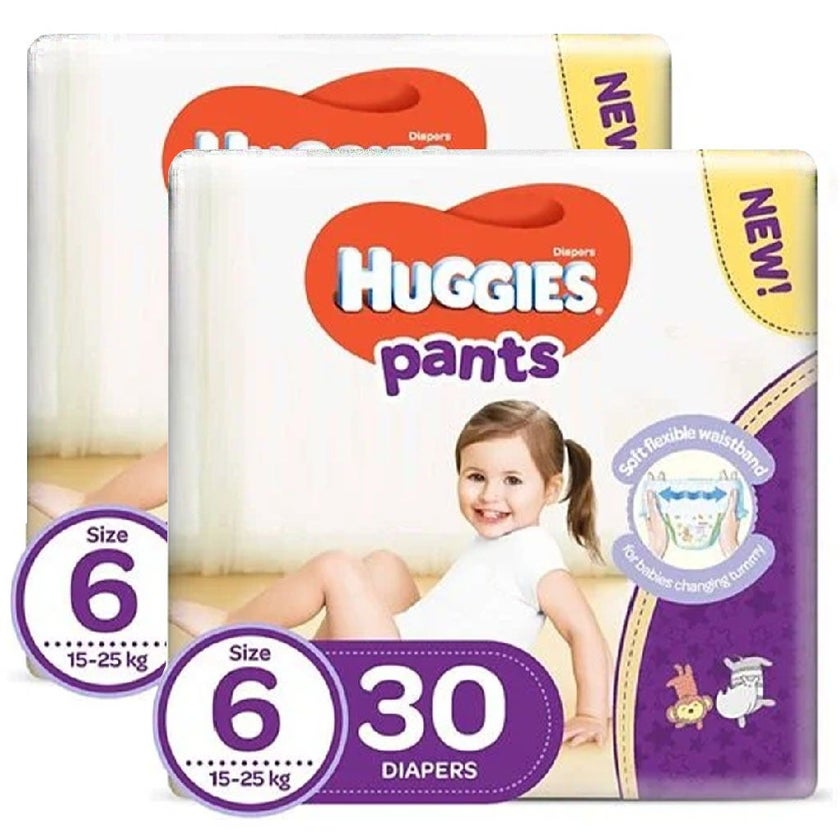Huggies Active Baby Diaper Pants, Size 6, 15-25Kg, Promo Pack of 2 x 30's