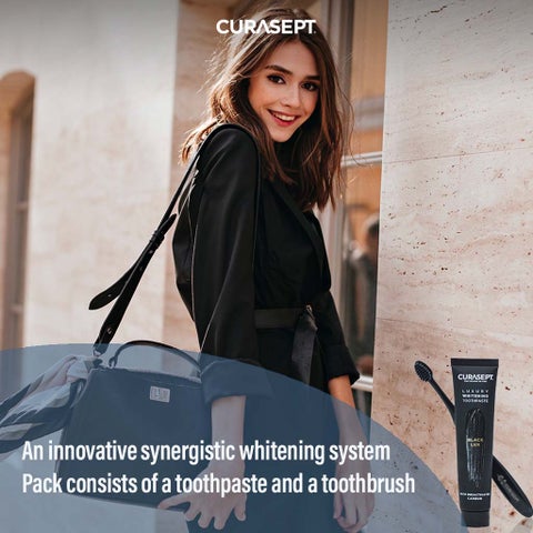 Curasept Black Luxury Whitening Toothpaste With Activated Carbon 75ml + Curasept Whitening Toothbrush
