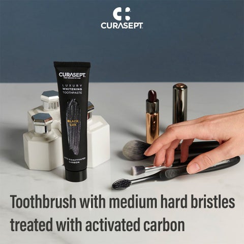 Curasept Black Luxury Whitening Toothpaste With Activated Carbon 75ml + Curasept Whitening Toothbrush