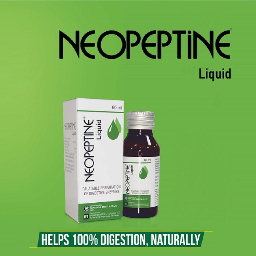 Neopeptine Digestive Enzyme Supplement, Palatable Liquid For Indigestion Relief 60ml