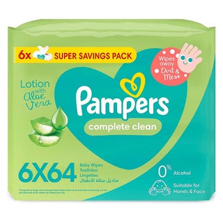 Pampers Complete Clean Baby Wet Wipes With Aloe Vera, Super Saving Pack of 6*64's