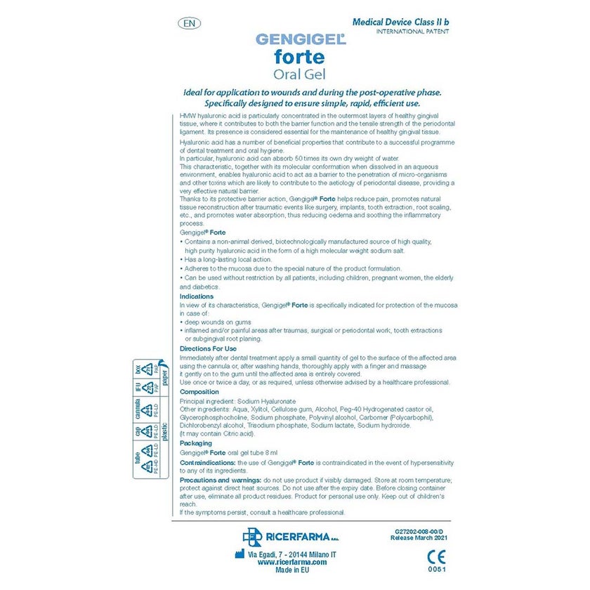 Gengigel Forte Hyaluronic Acid Oral Gel, Pain Relieving Oral Gel For Mouth Ulcers & Mouth Wounds 8ml