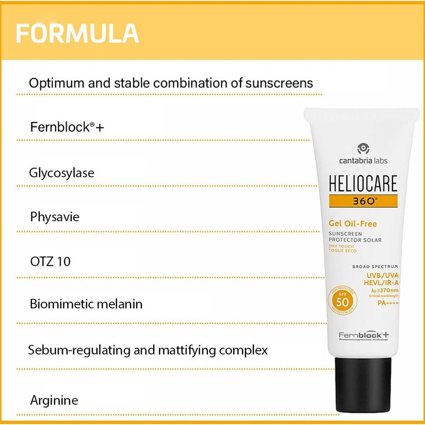 Heliocare 360° Gel Oil-Free Broad Spectrum Sunscreen Dry Touch With SPF 50 & PA++++ 50ml