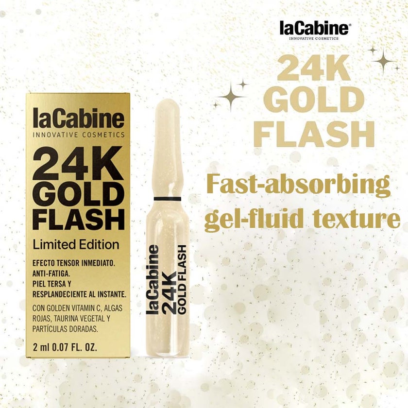 LaCabine 24K Gold Flash 2ml Golden Facial Serum Ampoules For Instant Glowing Skin, Limited Edition