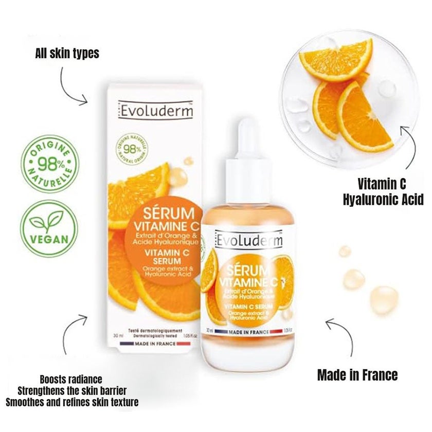 Evoluderm Vitamin C Face Serum With Orange Extract & Hyaluronic Acid For Skin Radiance & Hydration 30ml