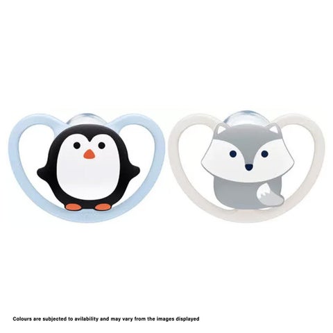 NUK Space Silicone Soothers For 0-6 Months Baby, Assorted Pack of 2's