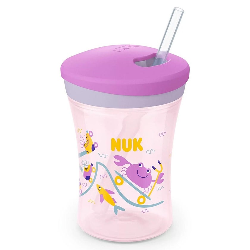Nuk 230ml Action Cup With Soft Drinking Straw For 12 Months+ Toddler, Assorted Pack of