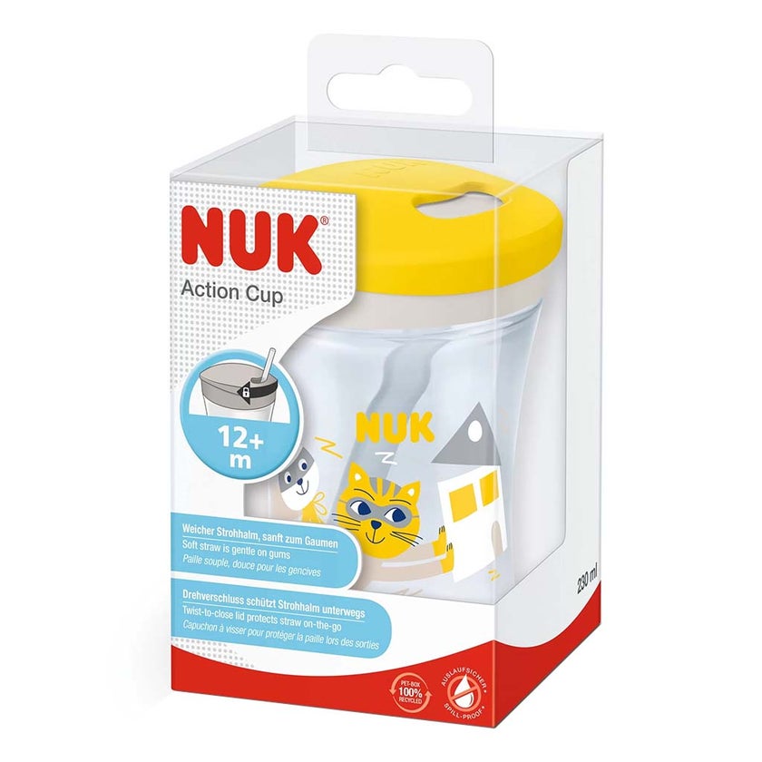 Nuk 230ml Action Cup With Soft Drinking Straw For 12 Months+ Toddler, Assorted Pack of