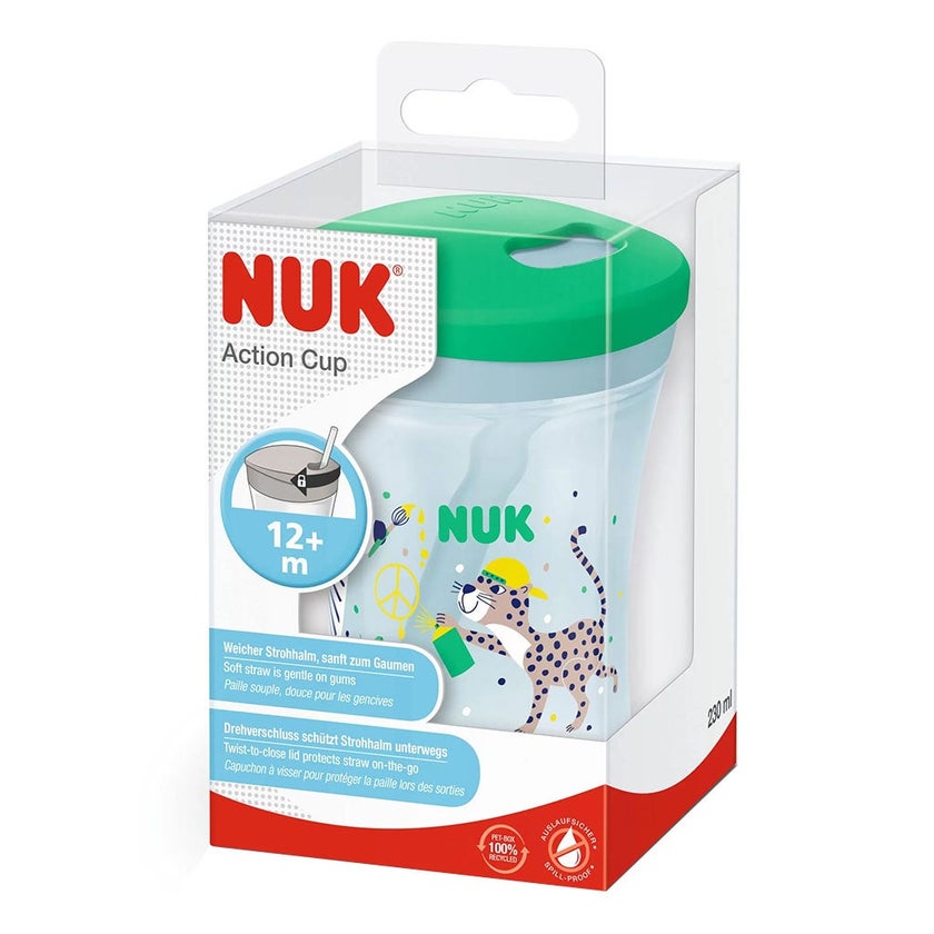 Nuk 230ml Action Cup With Soft Drinking Straw For 12 Months+ Toddler, Assorted Pack of
