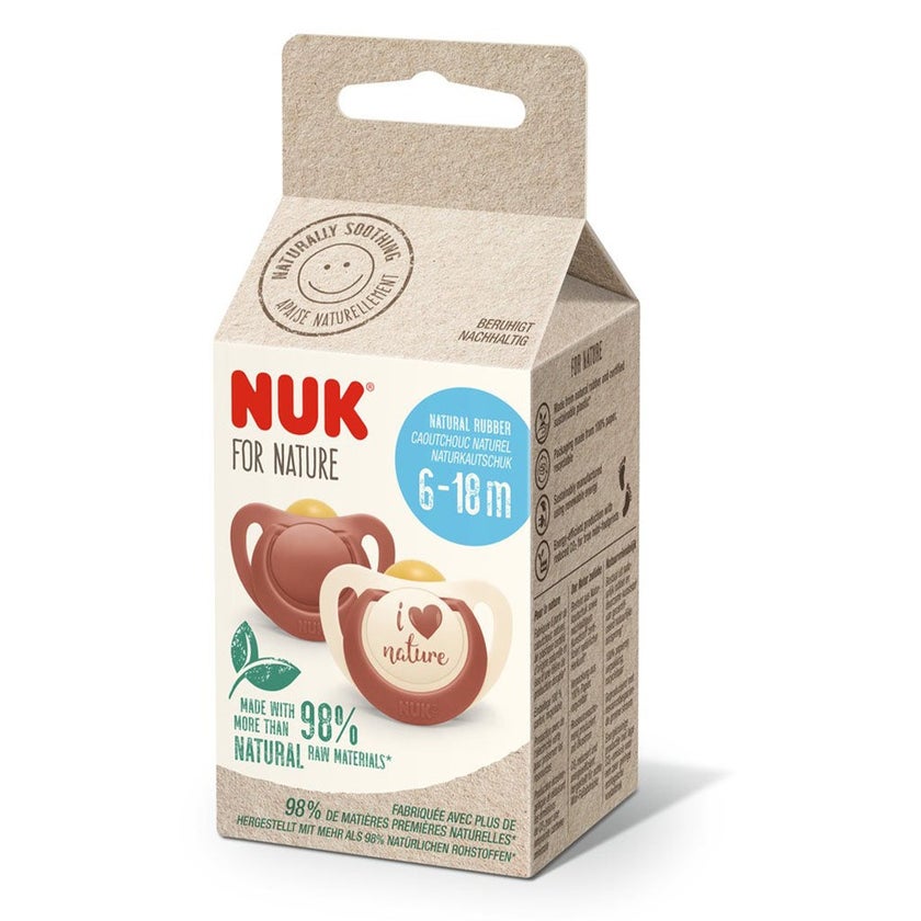 NUK For Nature 98% Natural Rubber Soothers For 6-18 Months Baby, Assorted Pack of 2's