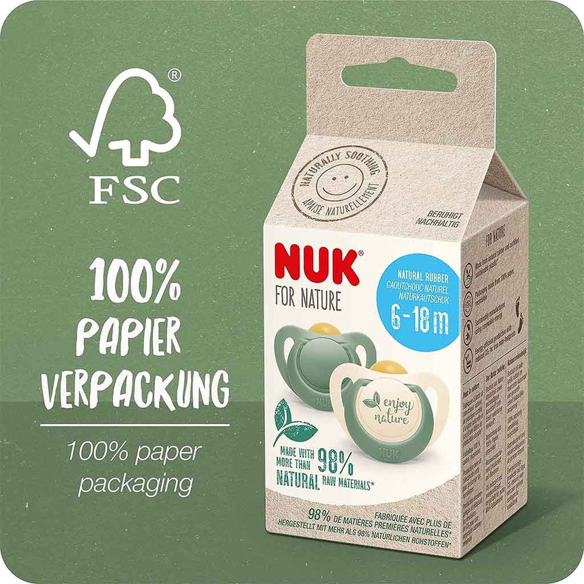 NUK For Nature 98% Natural Rubber Soothers For 6-18 Months Baby, Assorted Pack of 2's