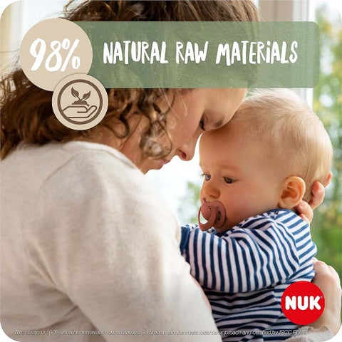 NUK For Nature 98% Natural Rubber Soothers For 6-18 Months Baby, Assorted Pack of 2's