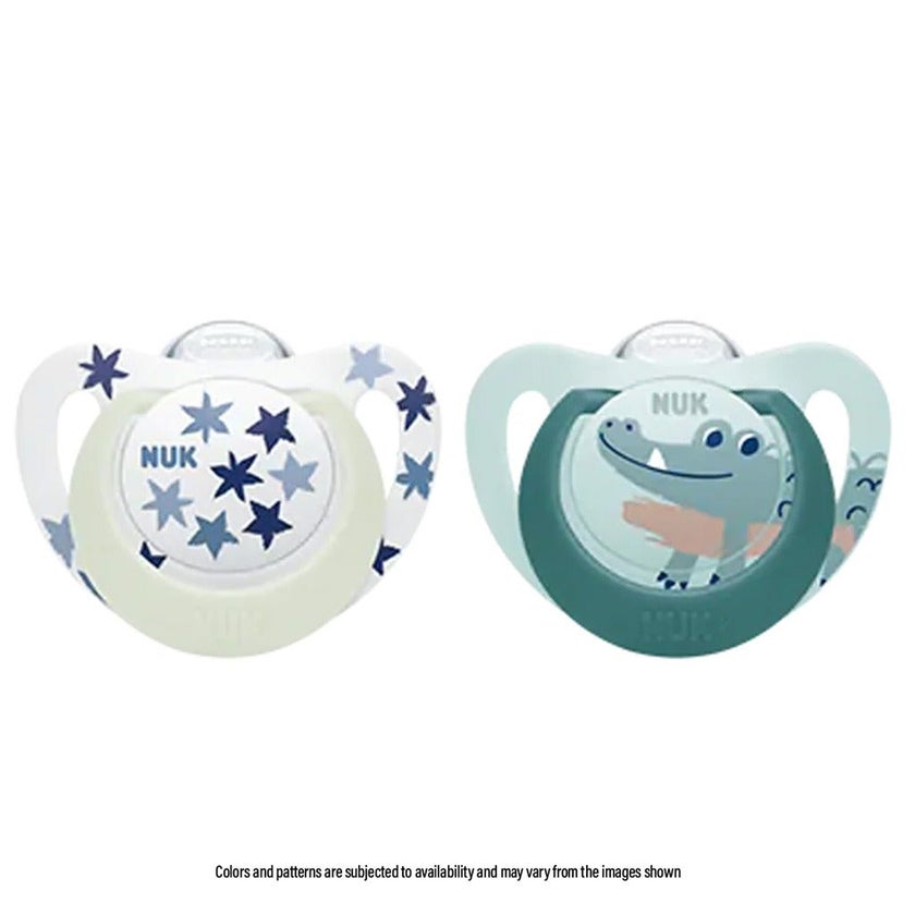 NUK Star Day & Night Silicone Soothers For 0-6 Months Baby, Assorted Pack of 2's