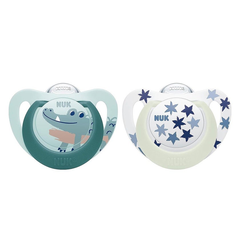 NUK Star Day & Night Silicone Soothers For 6-18 Months Baby, Assorted Pack of 2's