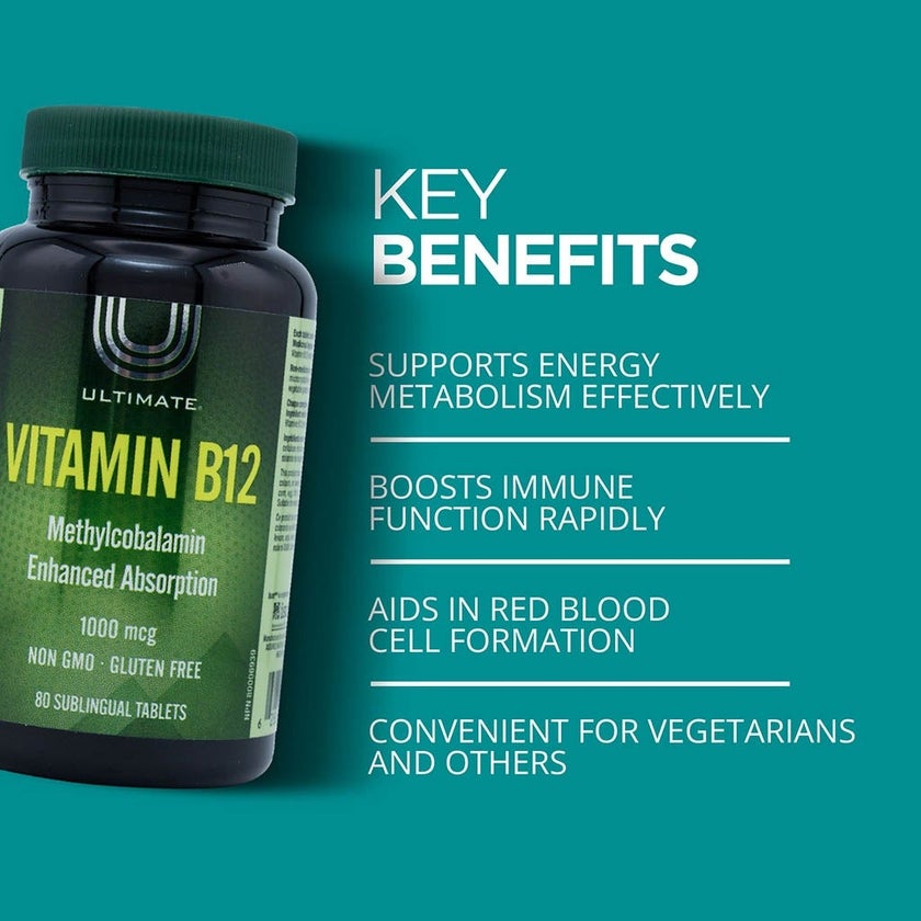 Ultimate Vitamin B12 1000mcg Methylcobalamin Sublingual Tablets, Pack of 80's