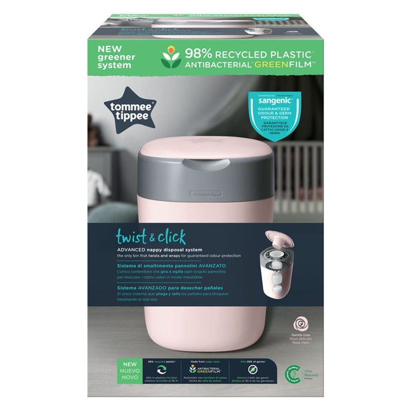 Tommee Tippe Twist And Click Advanced Nappy Disposal Bin - Pink 