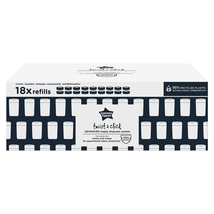 Tommee Tippee Twist And Click Nappy Disposal Bin Refill Cassette, Pack of 18’s