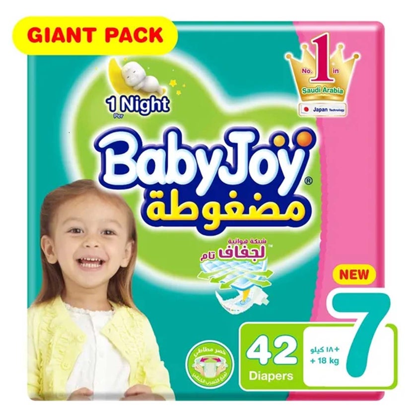 BabyJoy Compressed Diamond Pad Baby Diapers, Size 7, For 18+Kg Baby, Pack of 42's