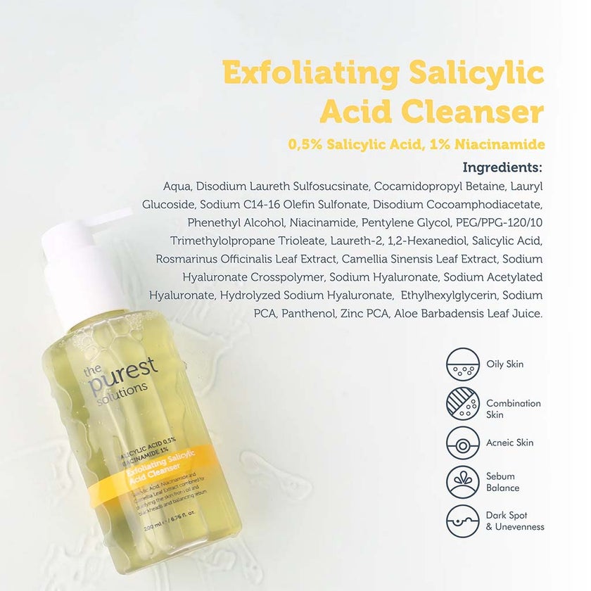 The Purest Solutions 0.5% Salicylic Acid & 1% Niacinamide Exfoliating Salicylic Acid Cleanser 200ml
