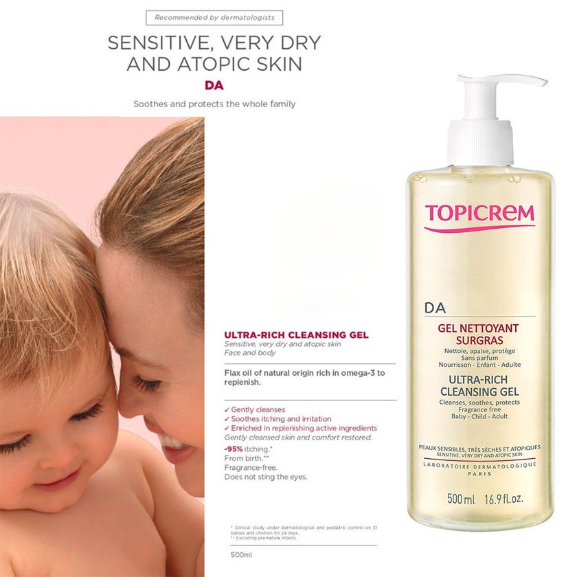 Topicrem DA Ultra-Rich Cleansing Gel For Sensitive, Very Dry & Atopic Skin 500ml