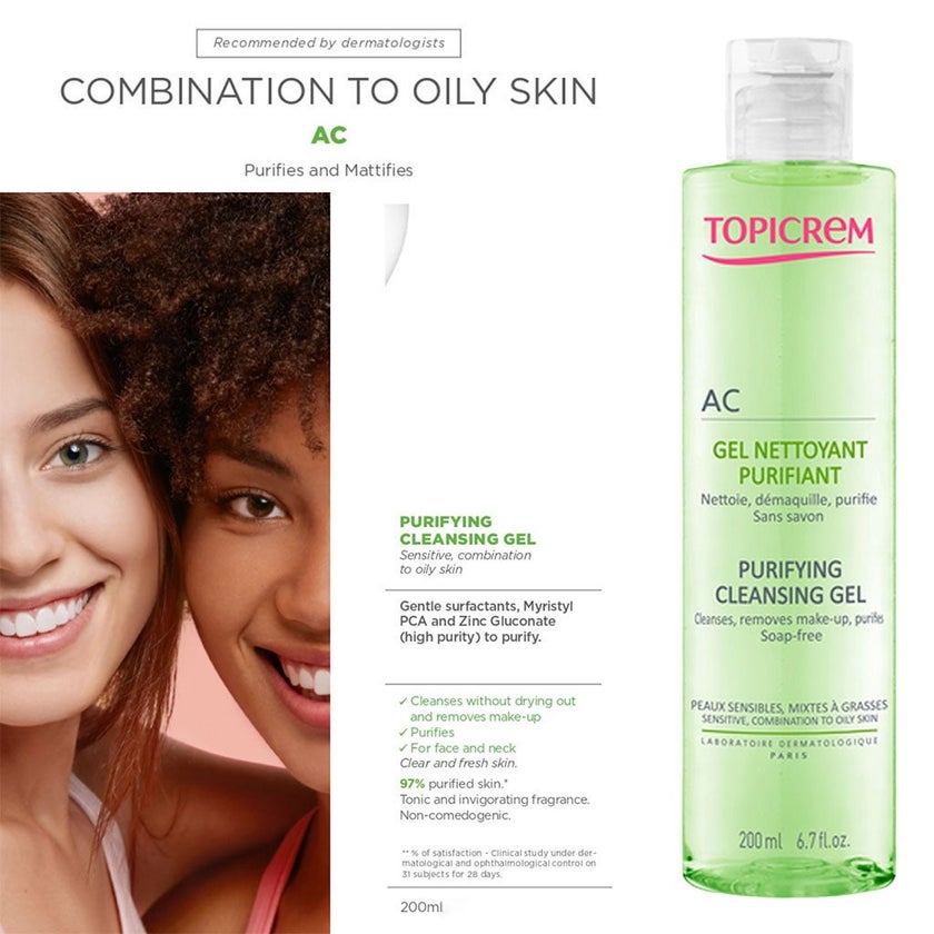 Topicrem AC Purifying Face Cleansing Gel For Sensitive, Combination & Oily Skin 200ml