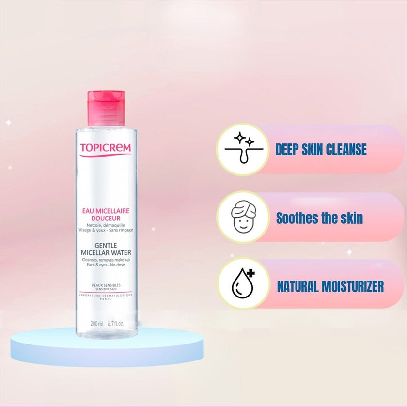 Topicrem Hydra+ Gentle Micellar Water For Sensitive Skin, Cleansing & Makeup Remover Solution For Face & Eyes 200ml