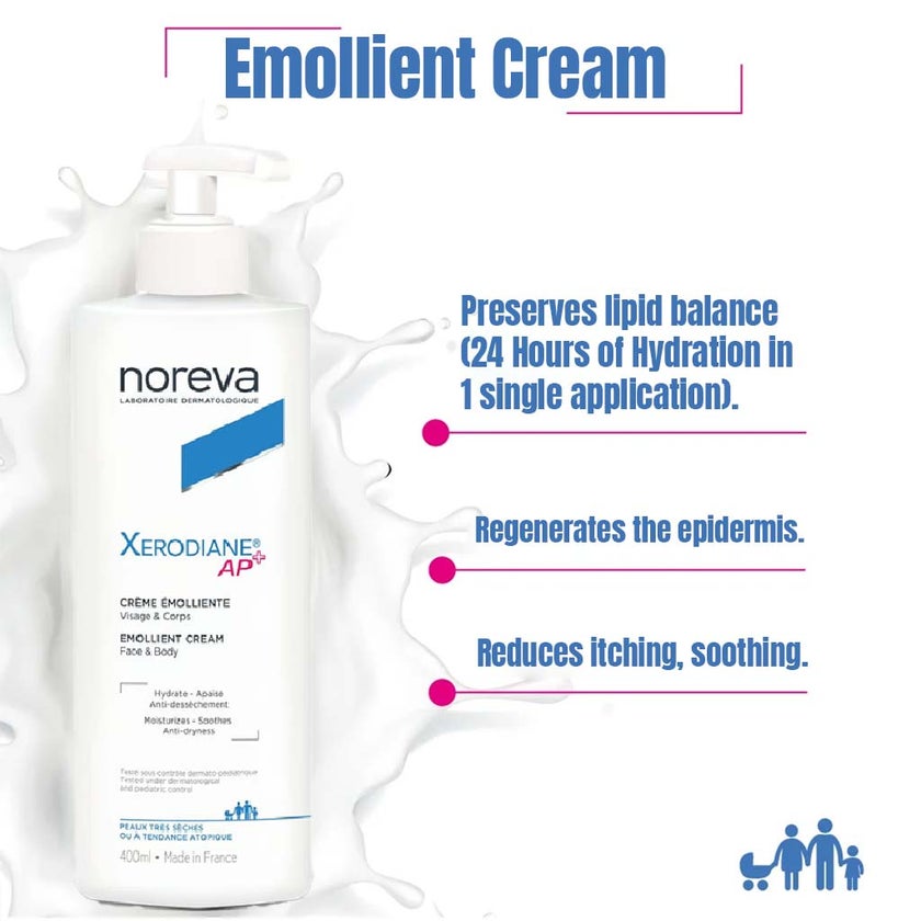 Noreva Xerodiane Ap+ Emollient Cream, Moisturizer For Face And Body 400ml