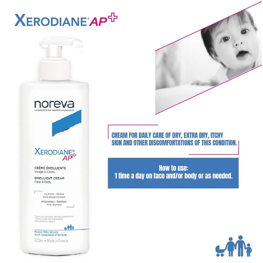 Noreva Xerodiane Ap+ Emollient Cream, Moisturizer For Face And Body 400ml