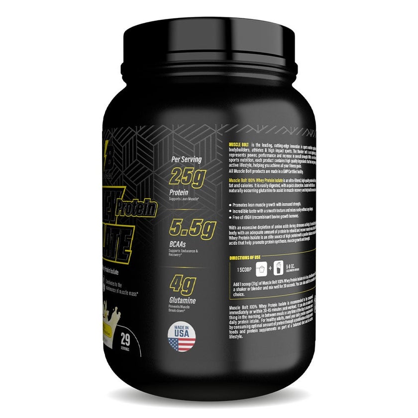 Muscle Bolt 100% Whey Protein Isolate Protein Powder Mix With BCAAs & Glutamine, Vanilla Flavor 2lb