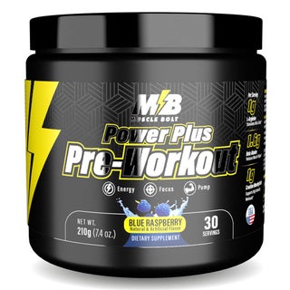Muscle Bolt Power Plus Pre-Workout Supplement Powder With L- Arginine, Beta Alanine & Creatine Monohydrate - Blue Raspberry 210g
