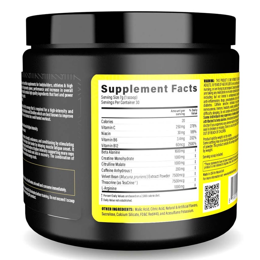 Muscle Bolt Power Plus Pre-Workout Supplement Powder With L- Arginine, Beta Alanine & Creatine Monohydrate - Fruit Punch 210g