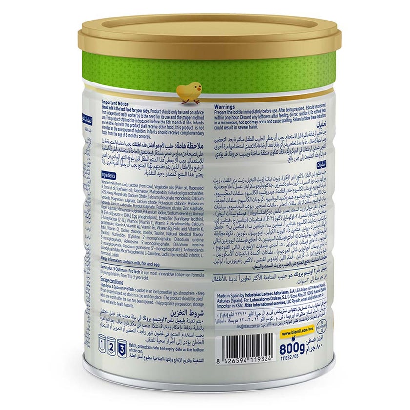 Blemil Plus Optimum Protech Stage 3 Toddlers Milk Formula For 1 To 3 Years 800g