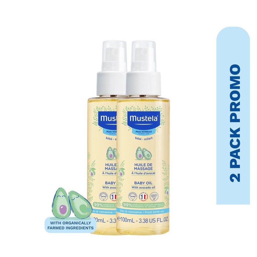 Mustela Baby Massage Oil With Avocado 2 x 100ml, Promo Pack of 2's