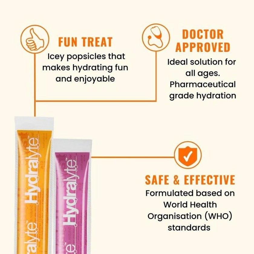 Hydralyte 62.5ml Electrolyte Ice Blocks For Dehydration, Orange Flavor, Pack of 16's