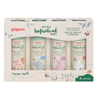 Pigeon Natural Botanical Baby Travel Set With Head & Body Wash, Water Gel, Milky Lotion & Massage Oil, Pack of 4 Pieces