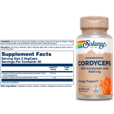 Solaray Mushrooms Cordyceps 1000mg, Energy Support - 60 Capsules