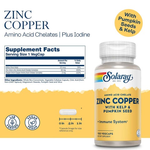 Solaray Zinc Copper Capsules, Immunity Support - 100 Capsules