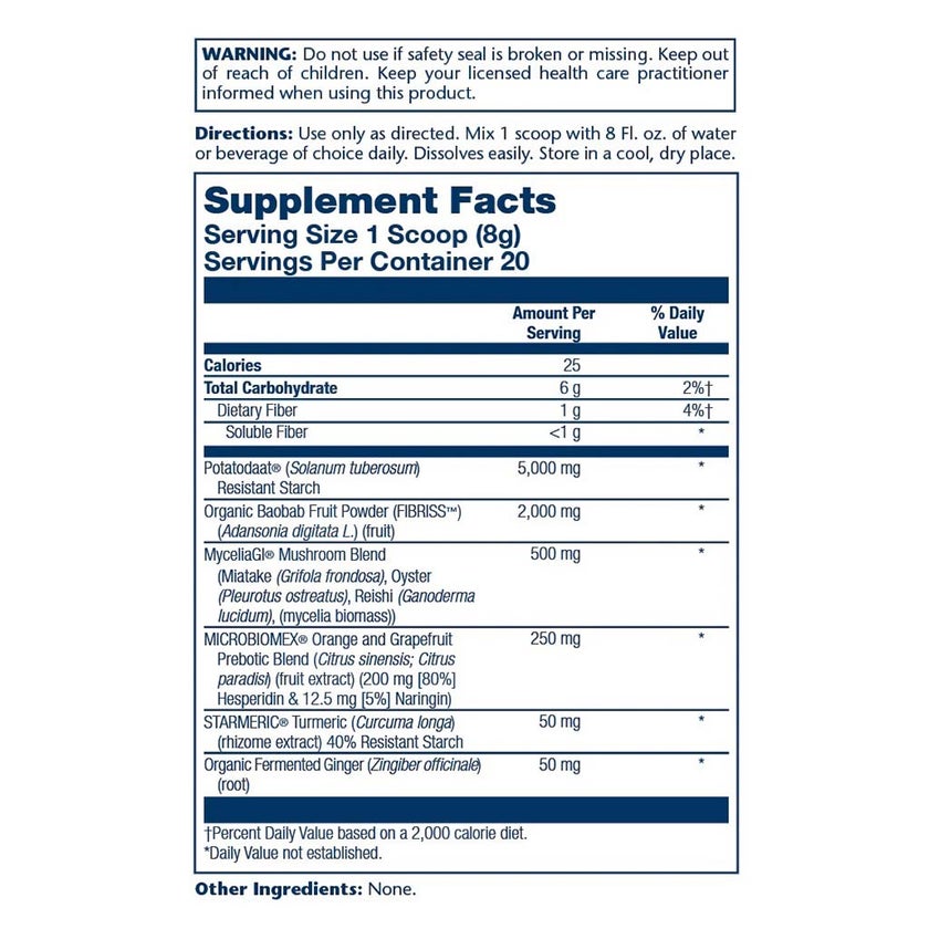 Solaray Microbiome Prebiotic Powder For Digestive Health & Healthy Gut Barrier, Unflavored, 160g