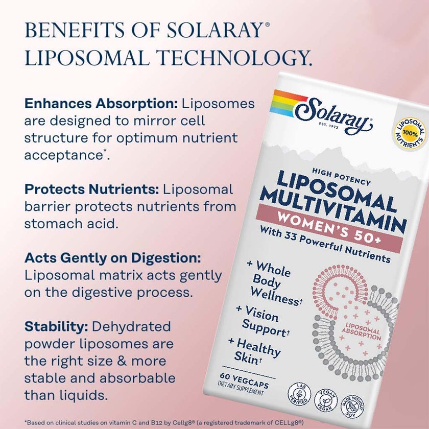 Solaray Women's 50+ Liposomal Multivitamin Vegetarian Capsules For Whole Body Wellness, Pack of 60's