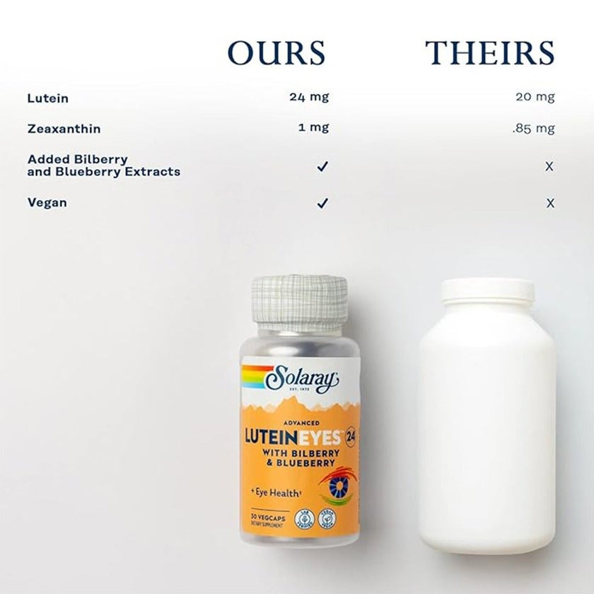 Solaray Advanced Lutein Eyes 24mg Vegetarian Capsules With Marigold, Bilberry & Blueberry For Eye Health, Pack of 30's