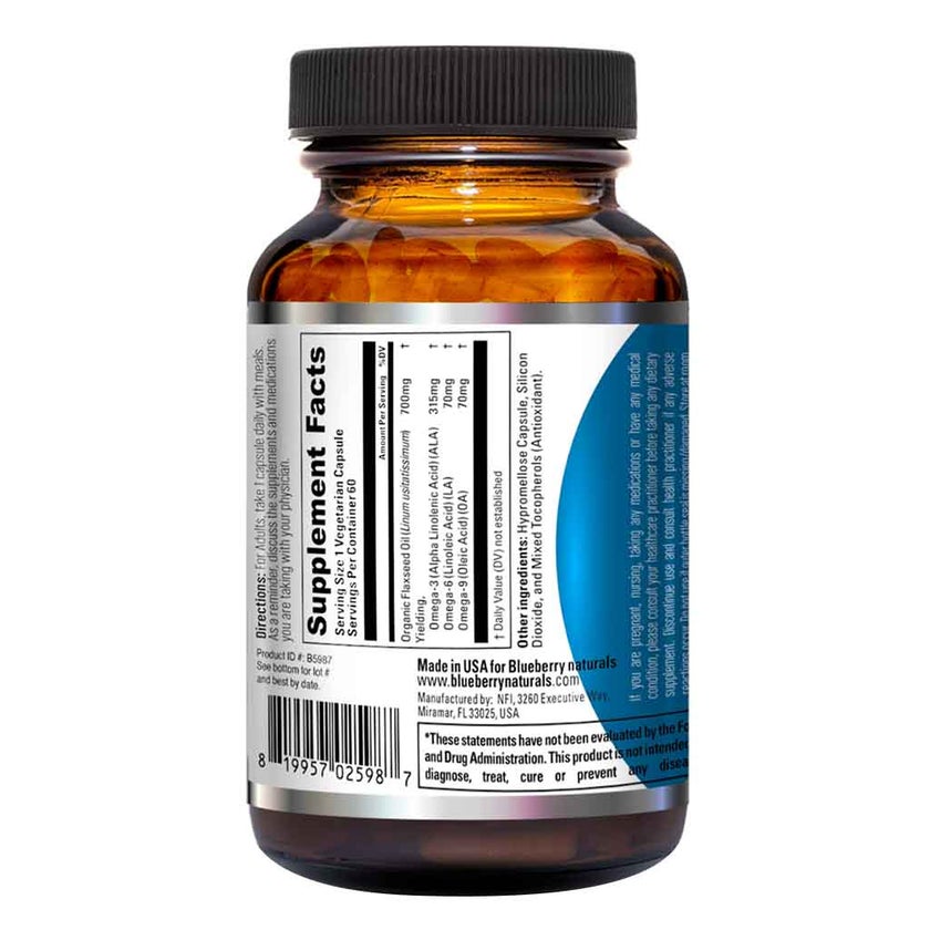 Blueberry Naturals Flaxseed Oil Omega 3-6-9 Liquid Veg Capsules, Pack of 60’s