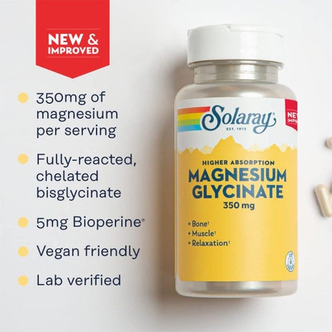 Solaray Magnesium Glycinate 350mg Veg Capsules Multipack - 2 x 120 Capsules