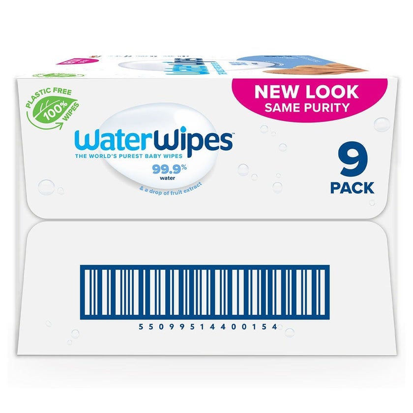 WaterWipes Original Plastic Free Baby Wipes, 9 Packs Each of 60 Unscented Wet Wipes