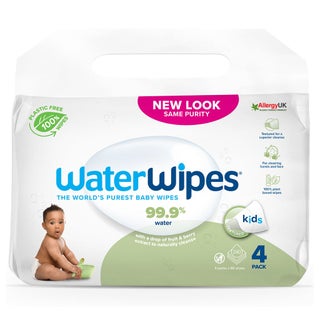 WaterWipes Plastic Free Textured Clean Toddler & Baby Wipes, 4 Packs Each of 60 Unscented Wet Wipes